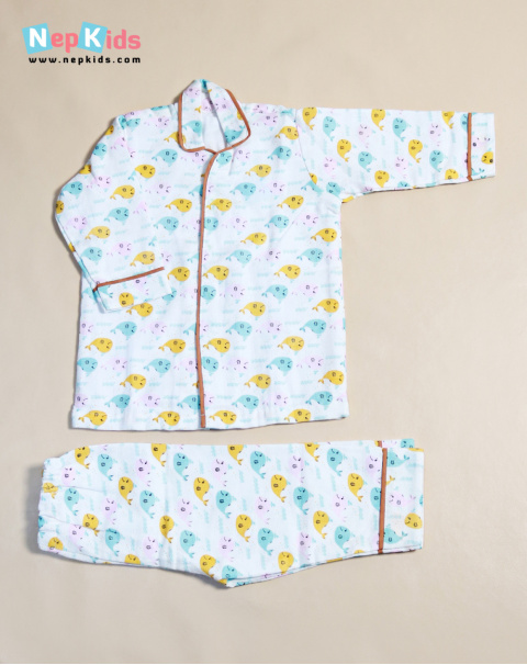 Happy Dolphin 2 Layer Musling Night Suit - Summer Daily Wear