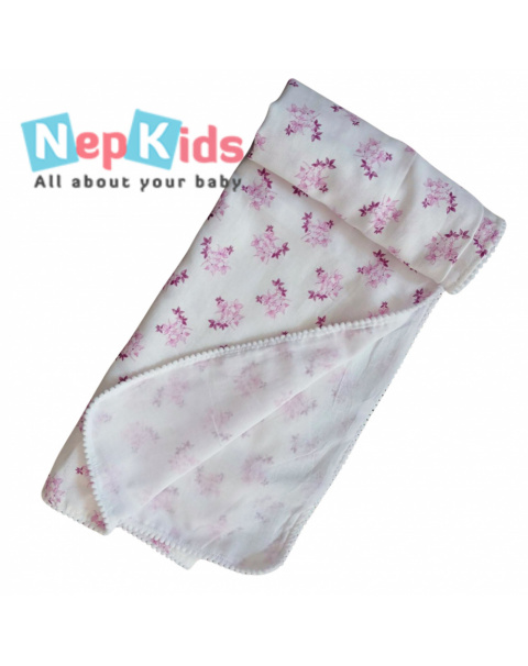 Pink Little Flower  2 Layer Muslin Multi Purpose Organic Cotton Swaddling Blanket For Babies