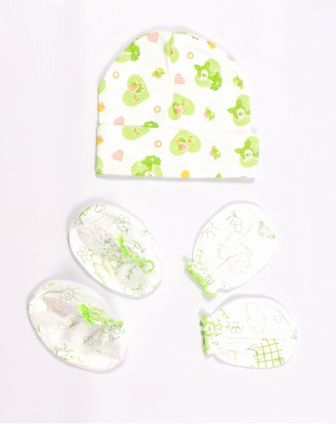 Sweet love Bambi Printed Caps Mittens and Booties Set