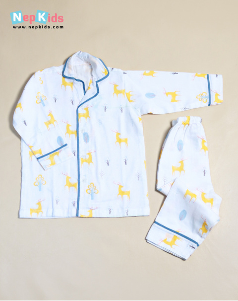 Yellow Deer 2 Layer Cotton Night Suit - For Summer