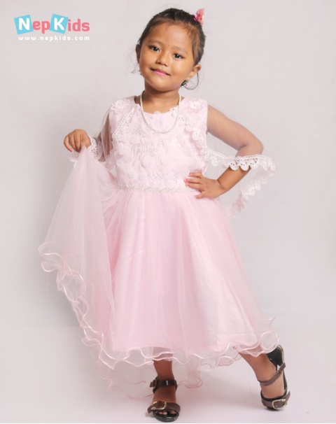 Bubbly Pink Elegant Party Dress  - For Girls