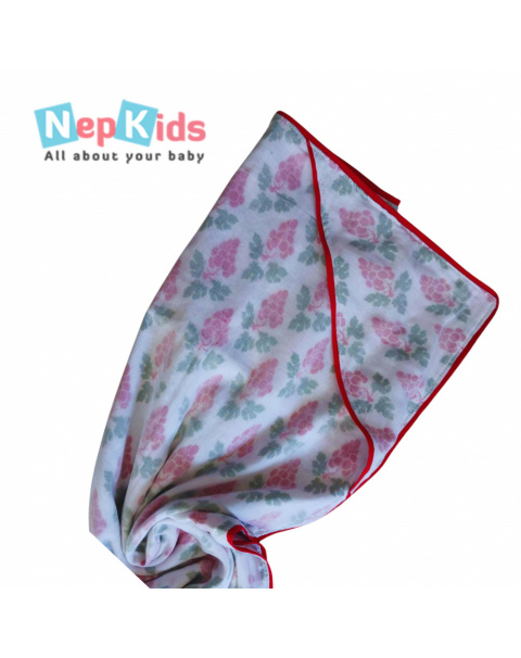 Red Grapes 3 Layer Multi-purpose Hooded Swaddle With red Piping