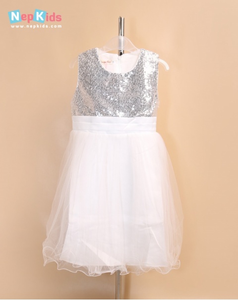 White Shining Star Elegant Party Dress  - For Girls