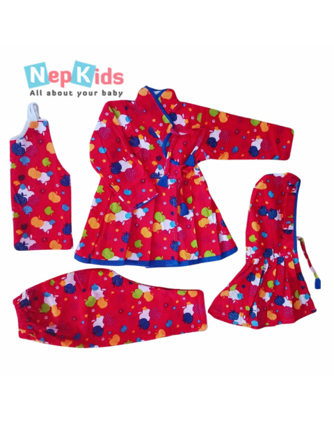 Red Apple Cotrise 4 Dress Set- Authentic Wear For Girls